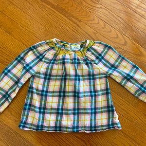 Mini Boden flannel plaid long sleeved top, size 4-5y.